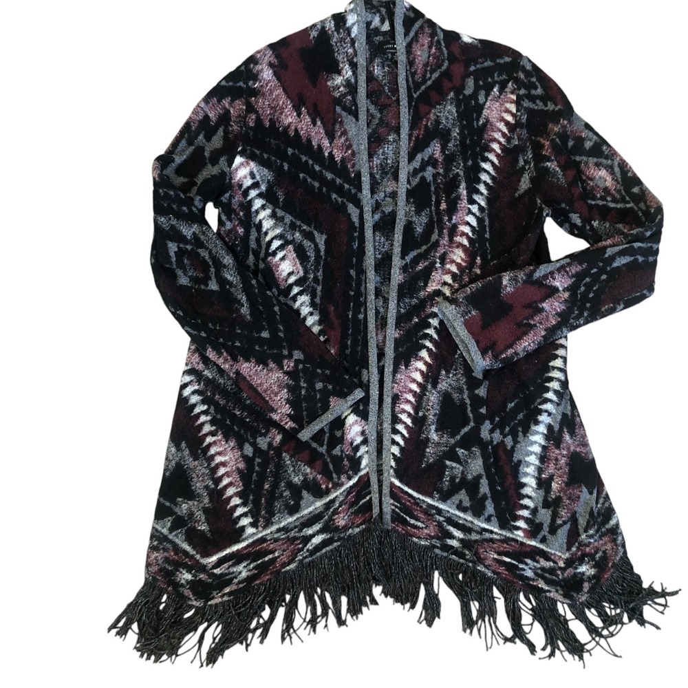 Lucky Brand Boho Romantic Southwestern Fringe Cardigan‎ Wrap Sweater Womens M - Picture 4 of 10